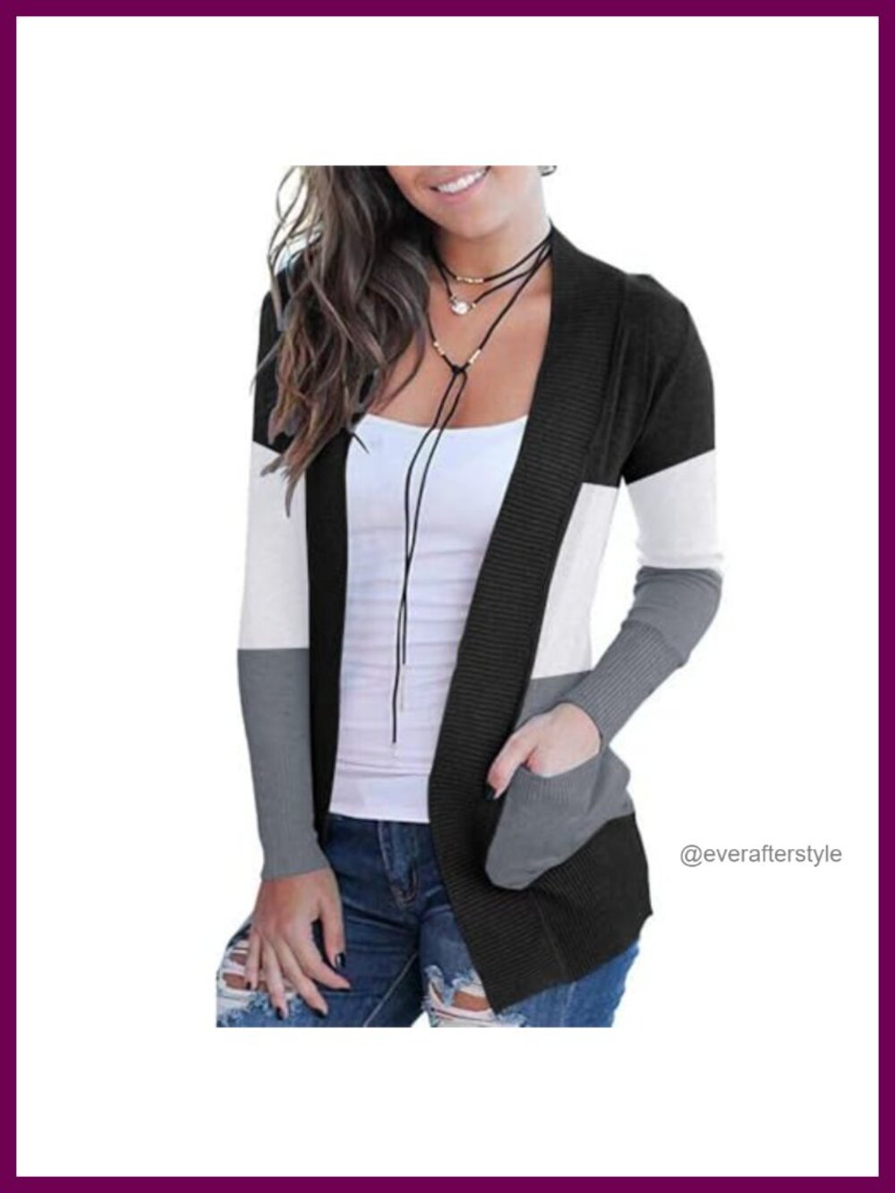 Open Front Long Sleeve Knit Cardigan with Pockets